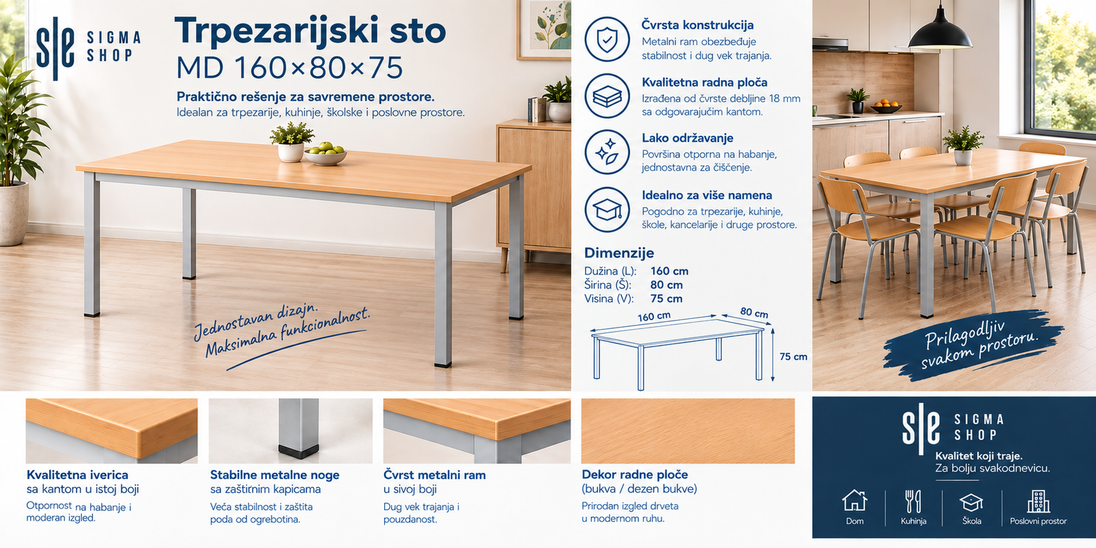 Trpezarijski sto MD 160*80*75