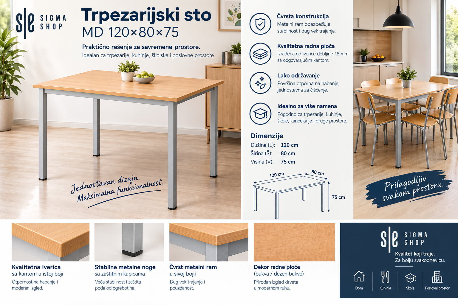 Trpezarijski sto MD 120*80*75