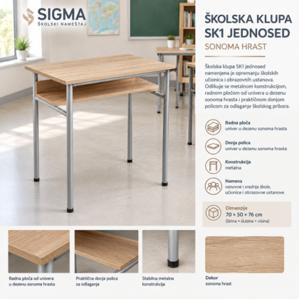 Skolska klupa model: Sk 1 Jednosed Light Oak